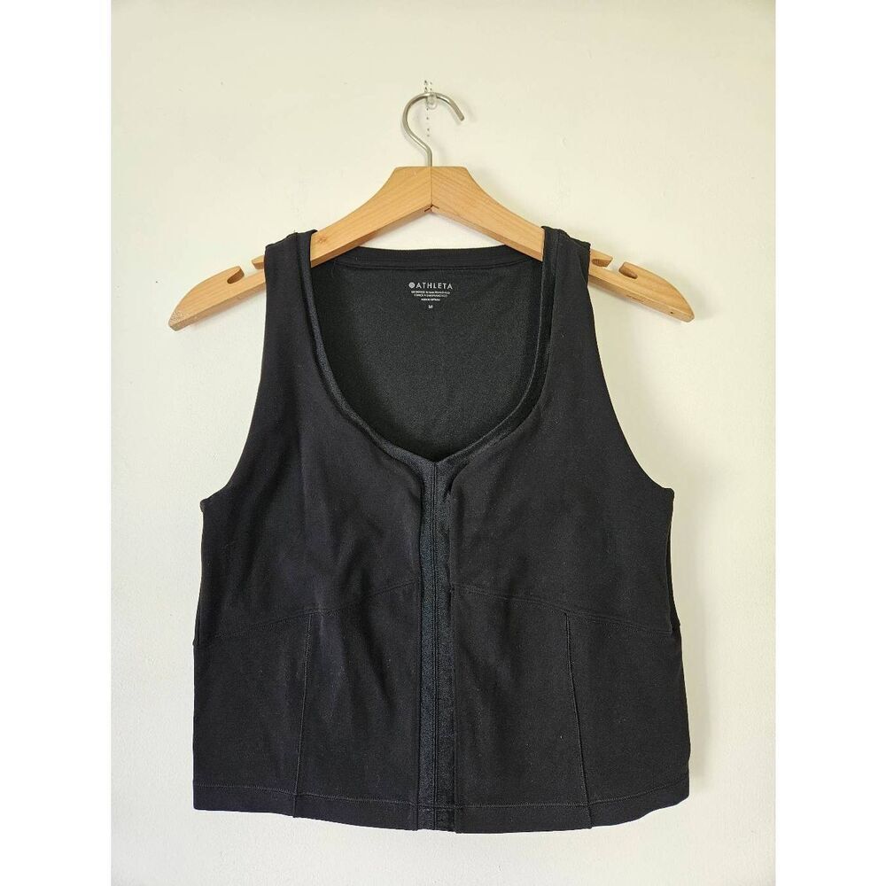 Athleta Black Zip Front Athletic Tank Top Support Women’s Medium Active